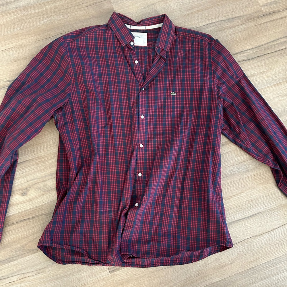 Lacoste Men's Plaid Shirt in Red and Navy